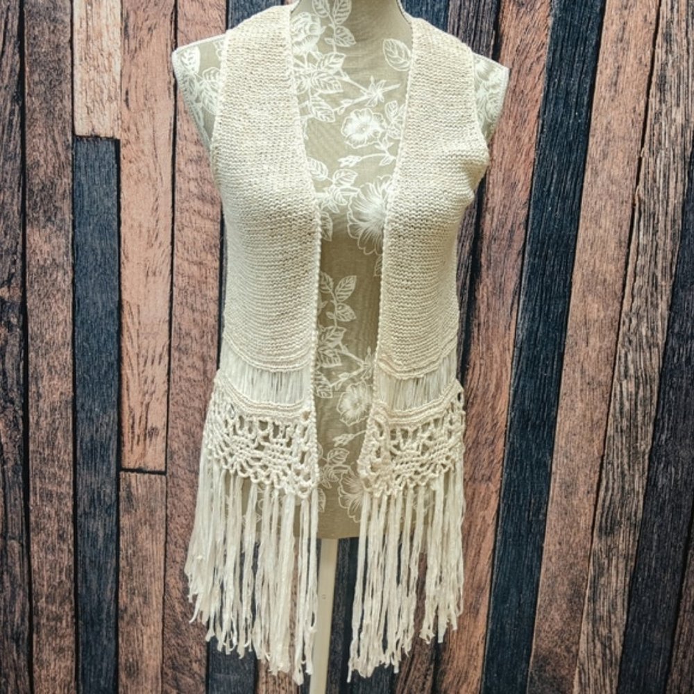 Cream Fringe Vest